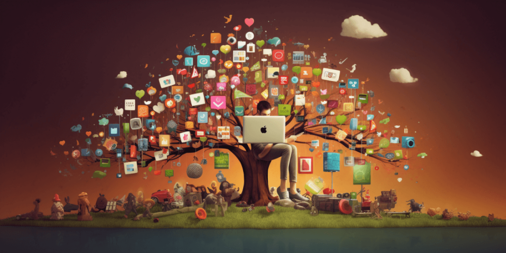 Der Baum des Social Media Marketings - unzählige Äste mit Plattformen für den User.